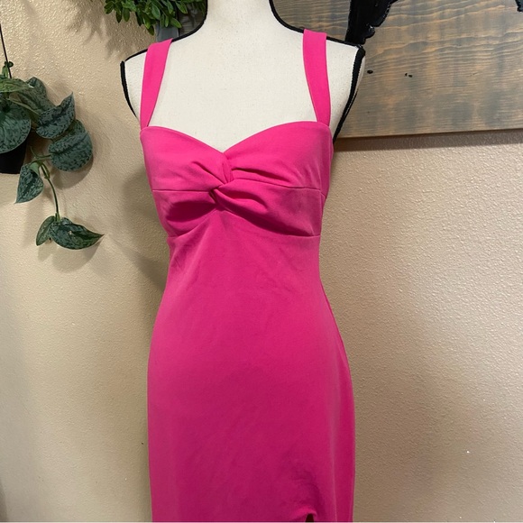 NWOT Lulus Party Persona Hot Pink Sleeveless Twist-Front Midi Dress - Picture 3 of 8